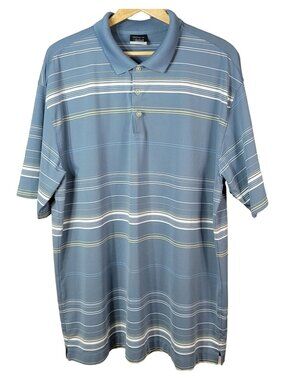 Nike Golf Mens Polo Shirt Blue XL 3 Button Collar Stripe Short Sleeve FitDry